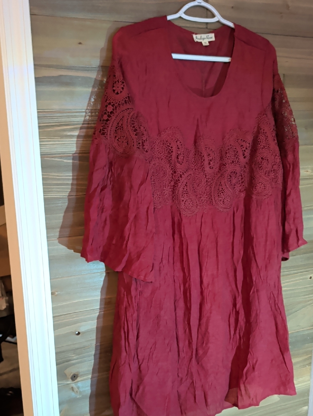 Indigo Rose Rust Red Tunic Dress with Lace Accents 1X